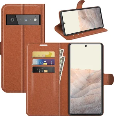 Produktbild von König Design Hülle kompatibel mit Google Pixel 6 Pro Kunstleder Handyhülle - Handy Case Braun