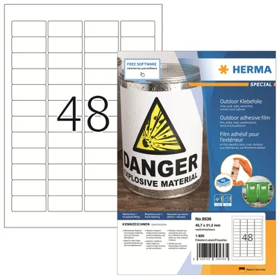 Image de Étiquettes HERMA. A4 Outdoor film adhésif blanc 45,7x21,2mm 1920 pcs.