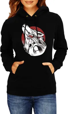 Produktbild von Damen Kapuzenpullover Japan Anime Manga Princess Mononoke Wolf, Lady XL / Schwarz