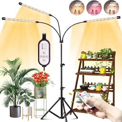 Produktbild von Pflanzenlampe Vollspektrum LED Grow Lampe mit Ständer Sonnenlicht Bodenpflanzenlicht Pflanzenleuchte Tripod einstellbar Wachstumslampe 3 Modi