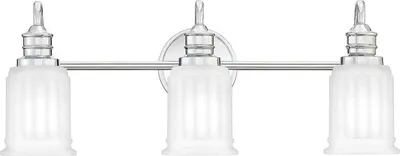 Produktbild von Badezimmerlampe Metall Glas B: 61 cm IP44 Chrom poliert Weiß G9 3-flammig länglich 3000 K warmweißes Licht