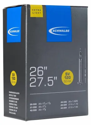 Immagine prodotto di Camera d'aria per biciclette Schwalbe SV12G Extra Light 26/27,5 x 1,10-1,75 pollici, 28/44-59...