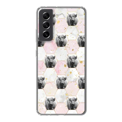 Produktbild von MuchoWow® Handyhülle Schutzhülle Hülle für Samsung Galaxy S21 FE Schottischer Highlander - Muster - Gold Silikon Softcase Handy Hülle - Mobiltelefonhülle