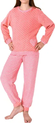 Produktbild von Mädchen Frottee Pyjama langarm mit Bündchen in toller Herz- und Streifenoptik – 291 201 93 198 ; Tupfen , 116