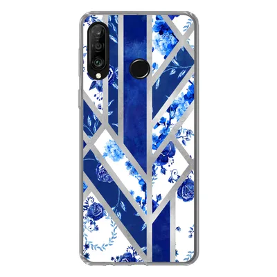 Produktbild von MuchoWow® Handyhülle Schutzhülle Hülle für Huawei P30 Lite Delfter Blau - Design - Luxus Silikon Softcase Handy Hülle - Handyhülle