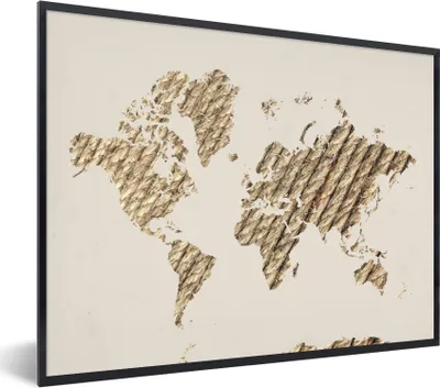 Produktbild von MuchoWow® Gerahmtes Poster Weltkarte - Seil - Beige 40x30 cm - Poster mit Schwarzem Bilderrahmen Wandposter Rahmen Foto Bilder - Kunstposter - Wanddekorationen