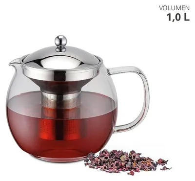 Produktbild von Weis 170502 Teekanne aus Glas und Edelstahl mit Sieb 1 Liter