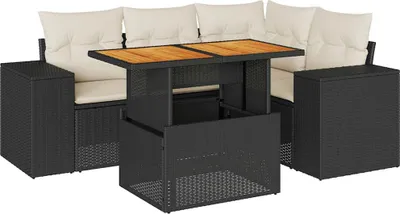 Produktbild von vidaXL 5-tlg. Garten-Sofagarnitur mit Kissen Schwarz Poly Rattan