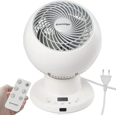 Produktbild von Greenmigo Standventilator mit DC-Motor,Leise Tischventilstor mit Fernbedienung,Horizontal+Vertikal Oszillation,5 Geschwindigkeiten,Timer,Weiß