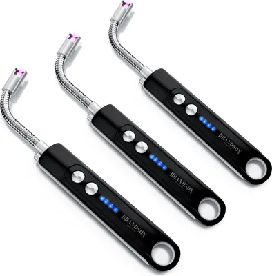 Produktbild von Brandson 3x Feuerzeug elektrisch, Lichtbogen Stabfeuerzeug, USB aufladbar, Kerzenanzünder für Küche, Kerzen, Gasherde, Grill, Kamin, 3er Set