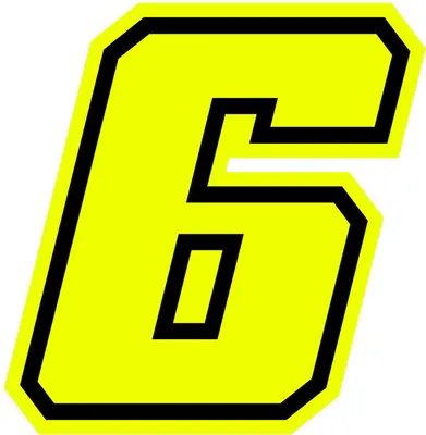 Obrázek produktu pro Nálepka závodní číslo pro motocykl "6" Race Moto GP, žlutá fluo, 10 x 10 cm