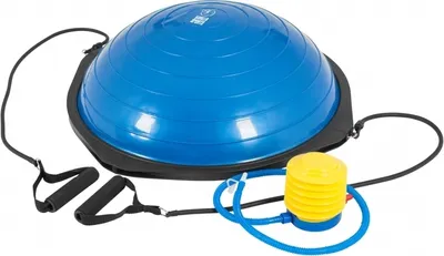 Produktbild von GORILLA SPORTS® Balance Ball - Anti-Rutsch, Ø52 cm, mit Widerstandsbändern, bis 300 kg belastbar,  inkl. Handpumpe, Blau/Schwarz - Trainer Ball, Gymnastikball, Yoga, Balancetrainer
