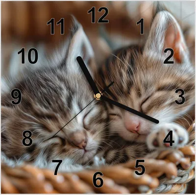 Produktbild von Wanduhr aus Glas mit Motiv Schlafende Kätzchen- 30 x 30 cm - inkl. Aufhängesystem