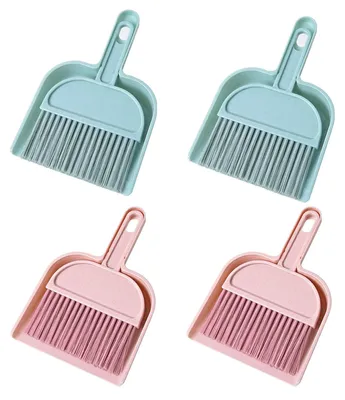 Mini-Besen-Set, 4-teilig, Handbesen mit Schaufel, PP-Kunststoff, rosa/blau