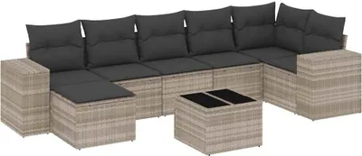 Produktbild von vidaXL 8-tlg. Garten-Sofagarnitur mit Kissen Hellgrau Poly Rattan