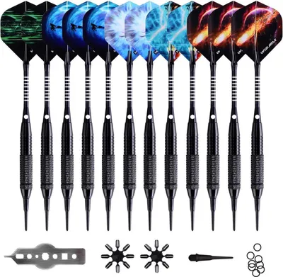Obrázek produktu pro WIN.MAX Softdarts sada s plastovým hrotem, 12 kusů, 18 g - profesionální šipky černé barvy