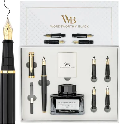 Productafbeelding van Black luxe vulpen cadeauset - 6 Penpunten - Zwart Goud