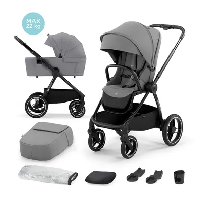 Produktbild von Kinderkraft NEA - Kombikinderwagen 2-in-1 - bis 22 kg - große Babywanne - wasserdichtes Verdeck UPF50+ - große Reifen - einhändige Führung - Grau