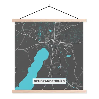 Produktbild von MuchoWow® Textilposter Blau - Deutschland - Karte - Stadtplan - Neubrandenburg 40x40 cm mit holzfarbenen Rahmen - Posterleiste