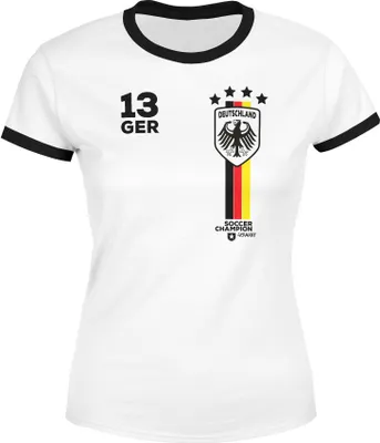 Produktbild von Moonworks® Damen Fan-Shirt Fußball Retro Deutschland Germany Weltmeisterschaft Fan-Trikot Style 2018 WM weiß-schwarz L