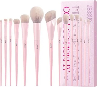 Image de Set professionnel de 14 pinceaux de maquillage Jessup cristal rose T495 pour un maquillage parfaitement appliqué