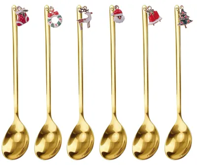 Weihnachtslöffel-Set, 6 Stück, Edelstahl, Gold, mit Geschenkbox