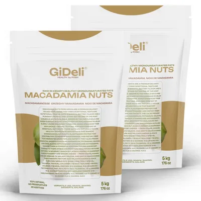 Obrázok produktu pre Orechy makadamové, drvené, 10 kg. Nesolené, vhodné na surovú konzumáciu. Ideálne do müsli, na pečenie. Značka: GiDeli