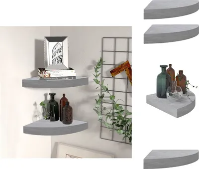 Obrázek produktu pro vidaXL Rohové plovoucí police 2 ks. Betonově šedá 25x25x3,8 cm MDF - Nástěnné police