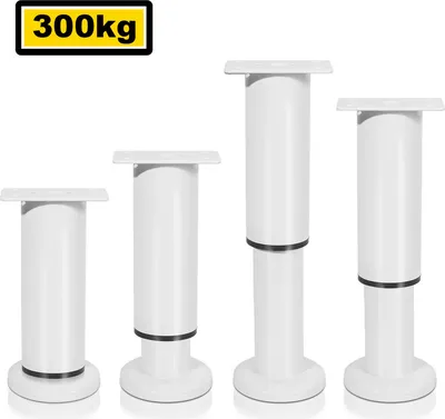 Zdjęcie produktu dla TolleTour 4X nóżki meblowe 18–30 cm, rozciągliwe (białe) – nóżki cokołowe, nóżki podporowe, nóżki do szaf, regulowane, nóżki cokołowe do hoteli