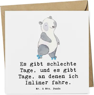 Produktbild von Mr. & Mrs. Panda Glückwunschkarte Panda Inliner fahren - Weiß - Geschenk, Klappkarte, faltkarte, anlasskarte, Grußkarte, Rollschuh, Inlinern, doppelkarte