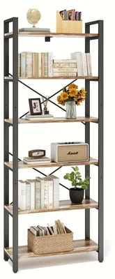 Immagine prodotto di IRONCK, libreria a colonna con 6 ripiani, struttura in metallo e ripiani in legno