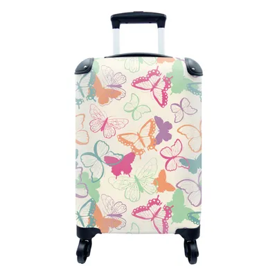 Produktbild von MuchoWow® Koffer Handgepäck Trolley Rollkoffer Kleine Reisekoffer mit 4 Rollen - Schmetterlinge - Muster - Insekten - Cabin Size < 55x40x23 cm & 55x40x20 cm - Kinderkoffer - Kabinenkoffer - Boardgepäck - Reise-Box - Reisekoffer - Reisegepäck - Koffer mit Bild - Trolley für Kinder