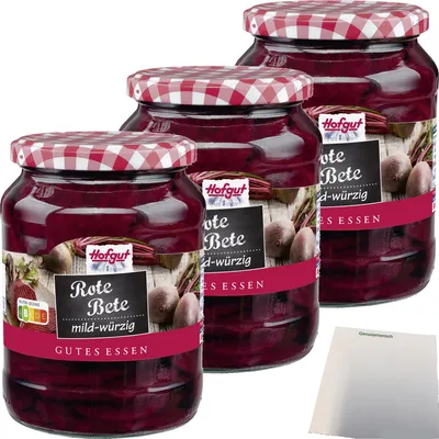Produktbild von Hofgut Rote Bete Scheiben 3er Pack (3x720ml Glas) + usy Block