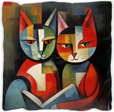 Produktbild von Wallario Premium Kissen, weiche Oberfläche, mit Motiv Lesende Katzen, Größe: 30 x 30 cm, mit weißer Rückseite