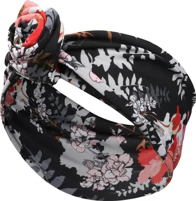 Immagine prodotto di Fascia per capelli a turbante in cotone con stampa floreale in bianco e nero