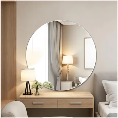 Immagine prodotto di Specchio rotondo da parete, senza cornice, diametro 50 cm, vetro HD, ideale per bagno, camera da letto o soggiorno