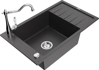 Produktbild von Mexen Elias 1 Becken-Granitspüle mit Abtropffläche und Mischbatterie Carla, Schwarz gesprenkelt - 6511-76-670700-00