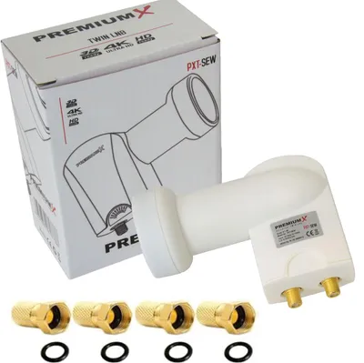 Produktbild von PremiumX Twin LNB weiß SAT für 2 Teilnehmer DVB-S2 HD 4K inkl. 4x F-Stecker