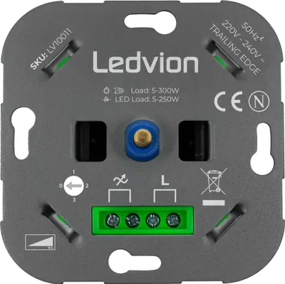 Produktbild von Ledvion - LED Dimmer Wechselschalter >2 Dimmer, 1 Lichtpunkt 5-250 Watt 220-240V - Phasenabschnitt - Universal -  EU -