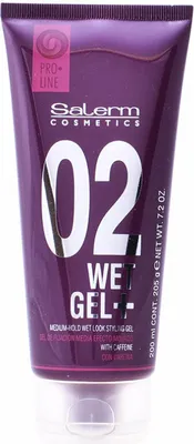 Imagen del producto de Salerm Cosmetics Wet Gel + Pro·Line, gel para el cabello, para todo tipo de cabello, 200 ml, efecto mojado, tubo. Aplicar Wet Gel + sobre el cabello húmedo y utilizar técnicas de peinado para crear el estilo deseado.