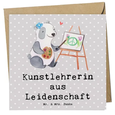 Produktbild von Mr. & Mrs. Panda Grußkarte Kunstlehrerin Leidenschaft - Grau Pastell - Geschenk, Klappkarte, Kunstunterricht, Kunstschule, faltkarte, Glückwunschkarte, doppelkarte