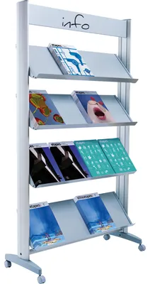 Imagen del producto de Puesto de exhibición, dimensiones: 94 x 167,8 x 38,5 cm (ancho x alto x profundidad). Fabricado en aluminio, modelo "alu 16", con 16 compartimentos