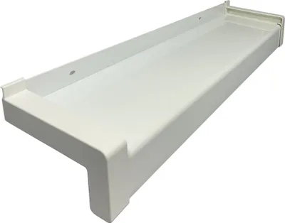Produktbild von Aluminium Fensterbank weiß, Ausladung: 260 mm, Rasterlänge: 1200 mm Kunststoffgleitabschluss (Paar)