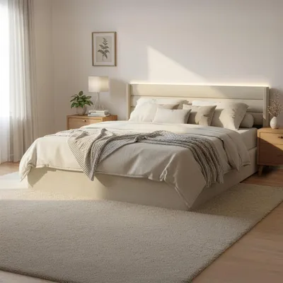 Produktbild von HOME DELUXE LED Bett – Beige, 200 x 200 cm | inkl. LED-Beleuchtung, Stauraum und Lattenrost