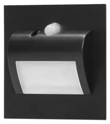 Immagine prodotto di DRACO LED NEW, 1,5W, lampada a incasso per scale, 12VDC, 30lm, 3000K, nera, con sensore di movimento e di luminosità