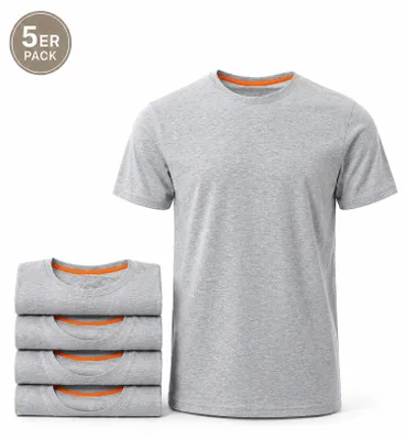 Produktbild von Mivaro Herren T-Shirt 5er Pack Basic Rundhals Grau meliert- Männer Tshirt 93% Baumwolle / 7% Viskose atmungsaktiv - kurzarm - Unterziehshirt - Regular Fit - bis Größe 5XL