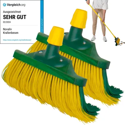 Produktbild von Novaliv Krallenbesen Set 30 cm Holz mit Teleskopstiel gebogenen Borsten Gartenbesen Straßenbesen Kehrbesen Laubbesen (2, 30 cm Ersatzkopf)
