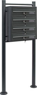 Wiltec 4er Briefkastenanlage Anthrazit 270 x 513 x 1500 mm, Standbriefkasten mit 4 Fächern, Schlüssel und Namensschild, Briefkasten Postkasten mit Ständer