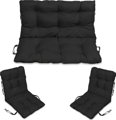 Produktbild von Sitzkissen Bankkissen Bankauflage - 140x50 cm und Rückenlehne 140x60 cm mit 2er 48x96 cm Stuhlkissen Set - Outdoor und Indoor - schwarz