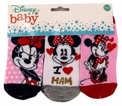 Obrázek produktu pro Ultiluxe Dětské ponožky - 3 páry - Disney Minnie Mouse - roztomilé vzory - pro holčičky - jemné - pohodlné - velikost 0-6 měsíců - růžová